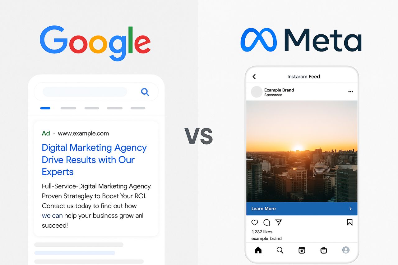 Google Ads vs Meta Ads - Comparativo Visual